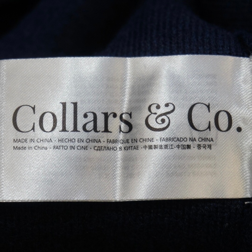 COLLARS & CO Napoli Signature Hooded Wool Cashmere Sweater Mens M Navy Removable - Picture 9 of 13